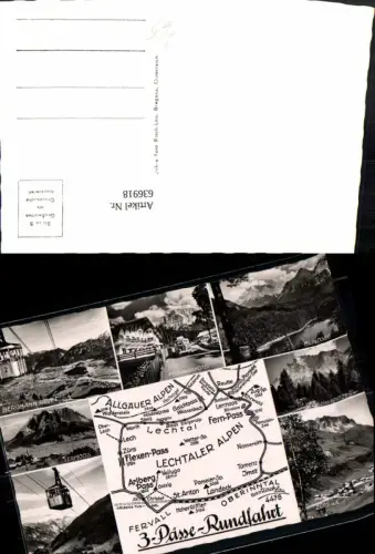 636918,Landkarten Ak 3-Pässe-Rundfahrt Bergbahn Reutte Blindsee Zürs a. Arlberg pub Risch-Lau