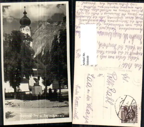 709449 Foto AK Ehrwald in Tirol Zugspitzmassiv mit Kirche