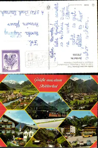 715316 Mehrbild AK Zillertal Zell am Ziller Mayrhofen Hintertux Zillergrund Hippach Bus Postbus Dampflok