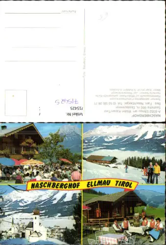 715425 Mehrbild AK Ellmau am Wilden Kaiser Tirol Naschberghof Wintersport Gastgarten Bierfass Bier Tracht