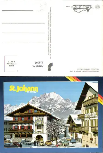 716098 St Johann in Tirol Hauptplatz mit Wilden Kaiser im Winter VW Käfer