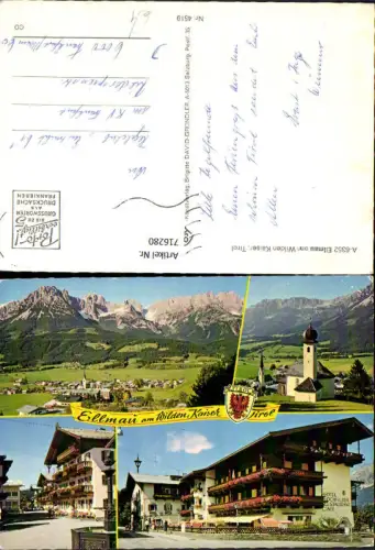 716280 Mehrbild AK Ellmau am Wilden Kaiser Ortsmotiv Brunnen Kirche Hotel