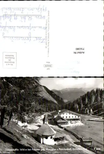 716380 Foto AK Schlicker-Alm b. Fulpmes geg. Glungezer u. Patscherkofl Stubaital Kirchlein