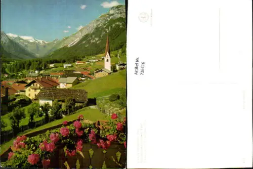 716416 Foto AK Trins im Gschnitztal Ansicht mit Kirche Blumen Geranien im Vordergrund
