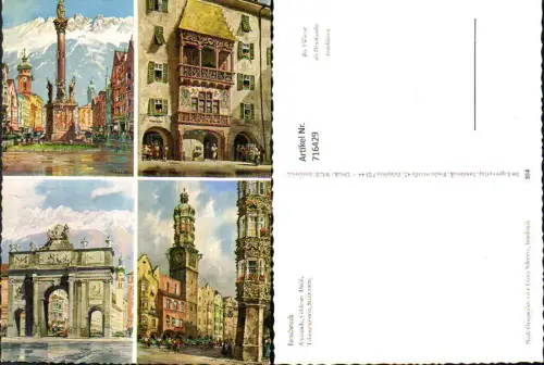 716429 Mehrbild Künstler AK Franz Schwetz Innsbruck Annasäule Goldenes Dachl Triumphpforte Stadtturm