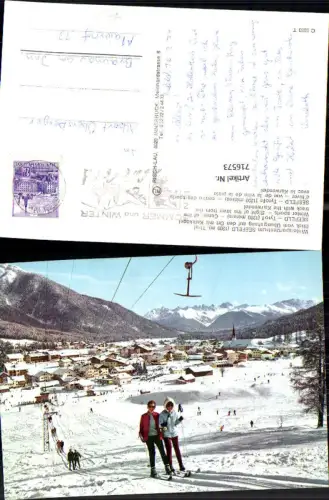 716573 Seefeld in Tirol Blick Übungshang auf d. Ort u. Kalkkögel Wintersport Skilift