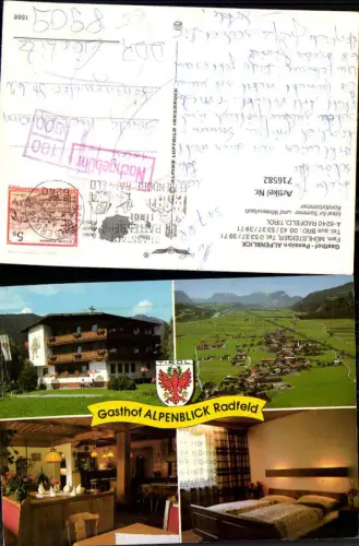 716582 Mehrbild AK Radfeld Gasthof Alpenblick Gaststube Zimmer Luftbild Stempel Nachgebühr