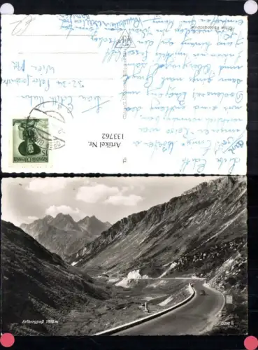 133762,Arlbergpass Strassenansicht m. Automobil 1955
