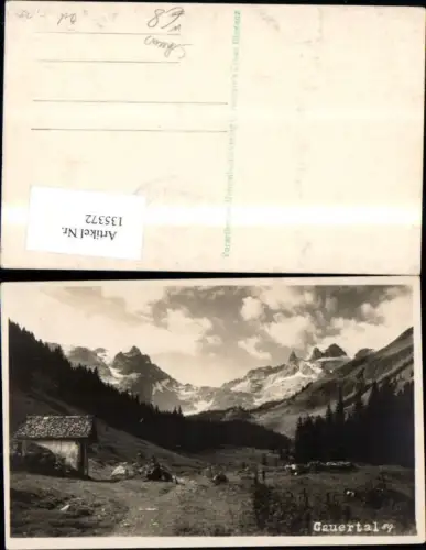 135372,Gauertal Schruns Bergansicht m. Hütte u. Wanderer