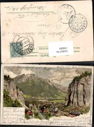 138089,Tolle Litho Bürs b. Bludenz Bürserschlucht Otto Strützel pub Hugo Moser