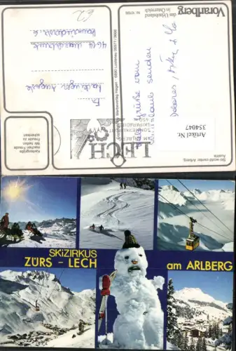 354047,Zürs Lech am Arlberg Totale Seilbahn Skifahrer Schneemann Mehrbildkarte