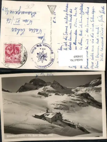 354069,Wiesbadnerhütte Berghütte b. Partenen m. Piz Buin Bergkulisse