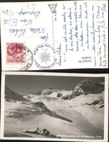 354070,Wiesbadnerhütte Berghütte b. Partenen m. Silvrettahorn Bergkulisse