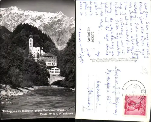 402277,Tschagguns Kirche geg. Vandanser Wand Bergkulisse pub Foto Wolf