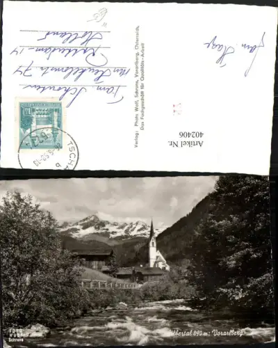402406,Silbertal Kirche Fluss Bergkulisse pub Foto Wolf