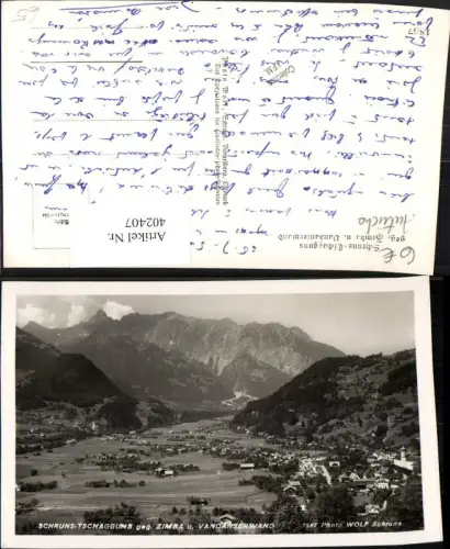 402407,Schruns Tschagguns Totale geg. Zimba Bergkulisse pub Foto Wolf 1867
