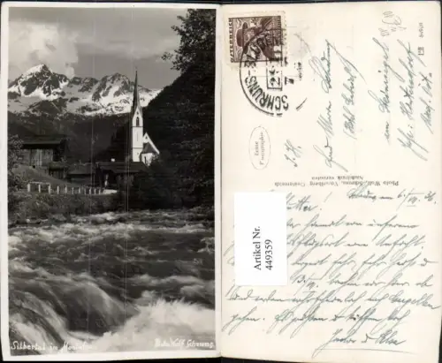 449359,Silbertal Kirche Bergkulisse pub Foto Wolf Bahnpost Zug 291 Schruns – Bludenz