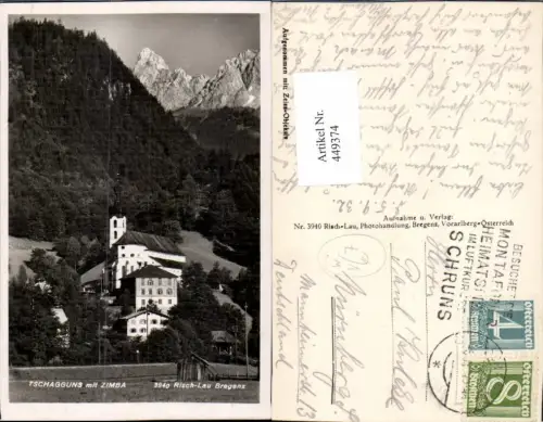 449374,Tschagguns Kirche m. Zimba Bergkulisse pub Risch-Lau 3940