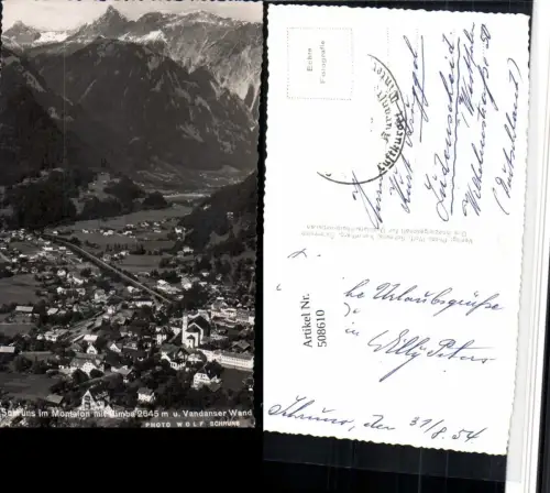 508610,Schruns im Montafon Totale m. Zimba Bergkulisse pub Foto Wolf