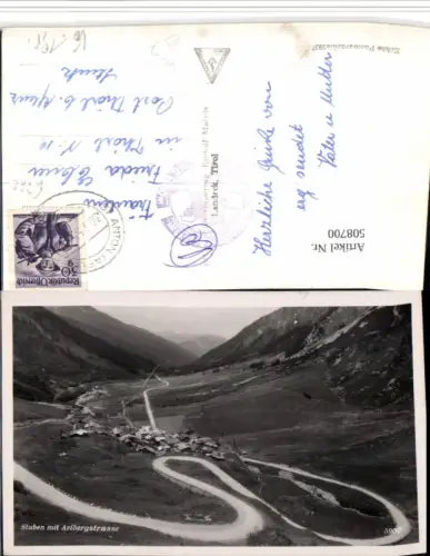 508700,Stuben am Arlberg Totale m. Arlbergstraße Bergkulisse
