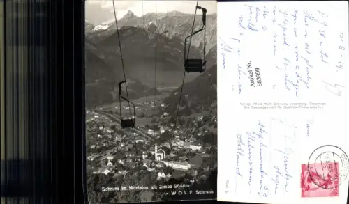 583999,Foto Ak Schruns im Montafon m. Zimba Sessellift Hochjochbahn