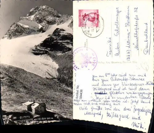 584438,Foto Ak Partenen Silvretta Wiesbadener Hütte Wiesbadenerhütte m. Piz Buin pub Foto Rhomberg 4077