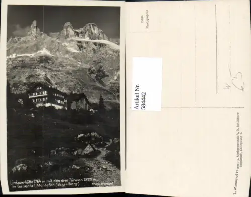 584442,Foto Ak Tschagguns Lindauer Hütte Lindauerhütte m. d. Drei Türmen i. Gauertal Montafon