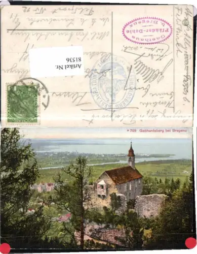 81536,Gebhardsberg b. Bregenz Stempel Gasthaus Dohle Feldpost