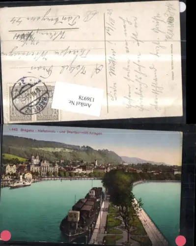 136978,Bregenz Hafenmolo u. Drahtschmidt-Anlagen Ansicht Schiff Dampfer 1923