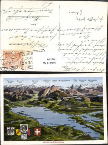 150439,Bodensee Panorama Lage Gipfelkarte 1930