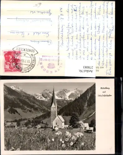 278083,Mittelberg Teilansicht Kirche m. Schafalpköpfen Bergkulisse