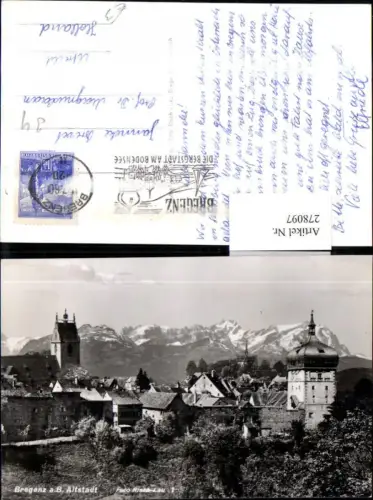 278097,Bregenz am Bodensee Altstadt Teilansicht Turm Kirche Bergkulisse pub Foto Risch-Lau 1