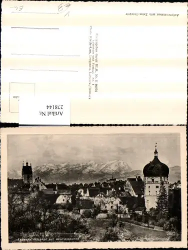 278144,Bregenz Altstadt Teilansicht Turm Kirche m. Säntisgruppe Bergkulisse pub Foto Risch-Lau 1