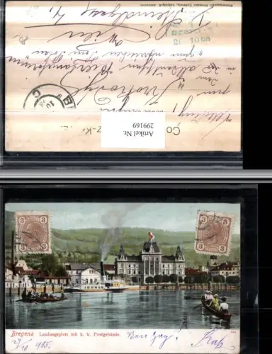 299169,Bregenz am Bodensee Landungsplatz Dampfer m. K.k. Postgebäude Ruderboote
