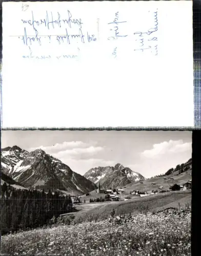 307683,Hirschegg Totale m. Elfer- und Zwölferkopf Widderstein u. Heuberg Bergkulisse