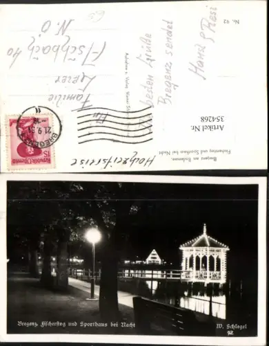 354268,Bregenz am Bodensee Fischersteg u. Sporthaus b. Nacht