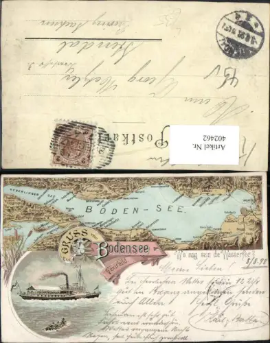 402462,Litho Gruß v. Bodensee Fexirbild Vexirbild Metamorphose Wasserfee Fee Dampfer