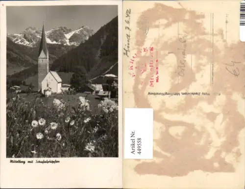 449558,Mittelberg Kirche m. Schafalpköpfen Bergkulisse