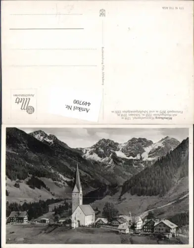449700,Mittelberg Teilansicht Kirche m. Hochgehren Bergkulisse