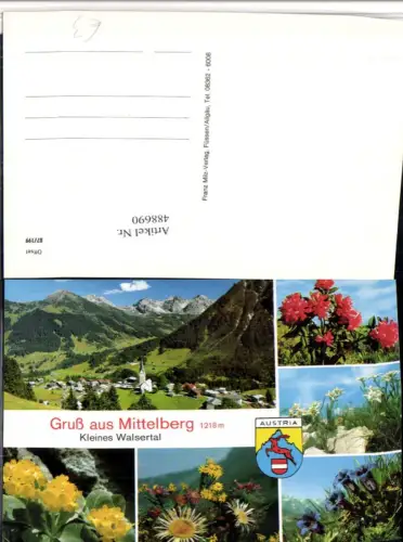 488690,Mittelberg Totale Bergkulisse Blumen Enzian Mehrbildkarte
