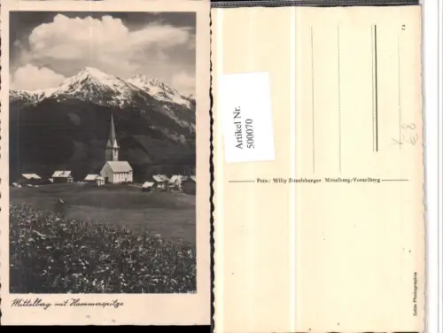 500070,Mittelberg Kirche m. Hammerspitze Bergkulisse pub Willy Zitzelsberger 3404