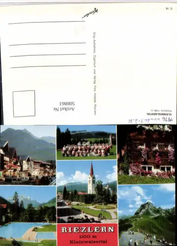 508861,Riezlern Kirche Freibad Musikkapelle Bergkulisse Mehrbildkarte