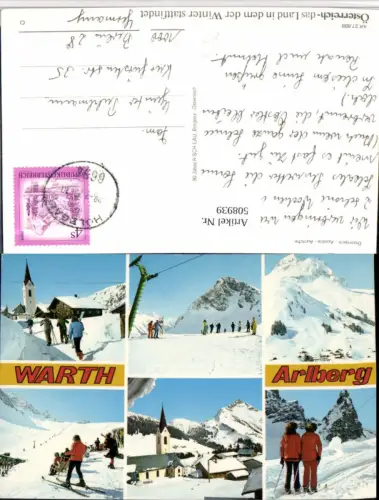 508939,Warth am Arlberg Totale Kirche Skifahrer Winterbilder Mehrbildkarte