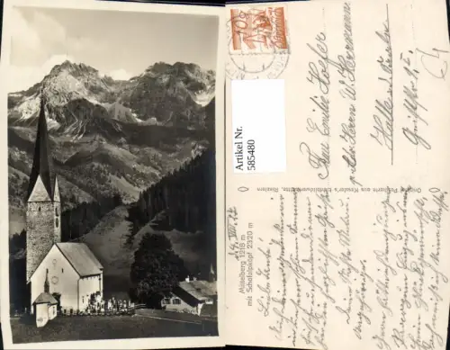585480,Foto Ak Mittelberg m. Schafalpköpf Kirche Kleinwalsertal
