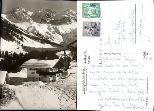 585483,Foto Ak Mittelberg Fremdenheim Franz Riezler m. Schafalpenköpfen Kleinwalsertal