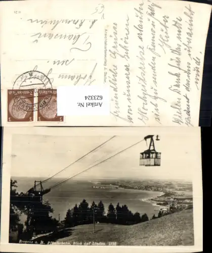 623324,Foto Ak Bregenz a. Bodensee Pfänderbahn Blick auf Lindau Seilbahn Gondel pub J. Bader 1193