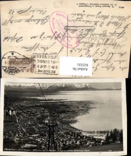 623331,Foto Ak Bregenz a. Bodensee Pfänderbahn Blick v. Pfänder Seilbahn Gondel