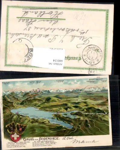 680134 Lithographie Gruss vom Bodensee Bregenz Lindau pub G. Blümlein e Co.