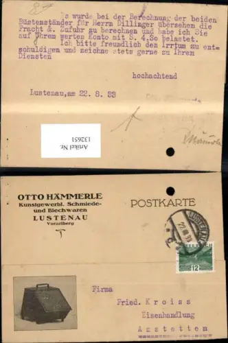 132651,Lustenau ReklameAk Otto Hämmerle Kunstgewerbl. Schmiede- u. Blechwaren 1933
