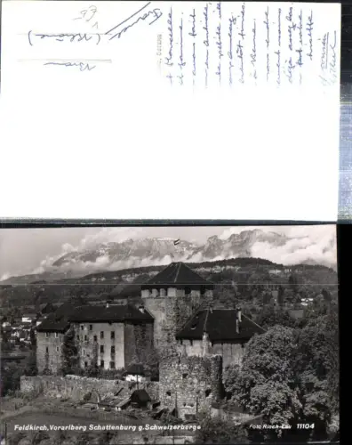307784,Feldkirch Schattenburg geg. Schweizer-Berge Bergkulisse pub Risch-Lau 11104